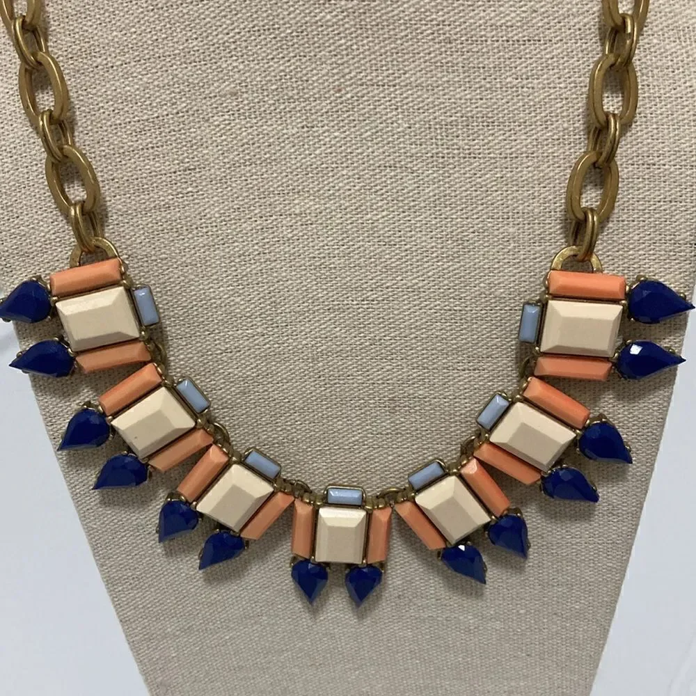 J. Crew Signed Bib Necklace on Oversized Antiqued Goldtone chain.